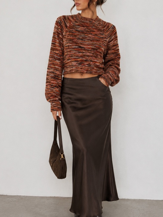 Vanilla Star Sweaters - Vanilla Star Brown Marled Open Back Tie Sweater S Boho Y2K Fall Balloon Sleeve